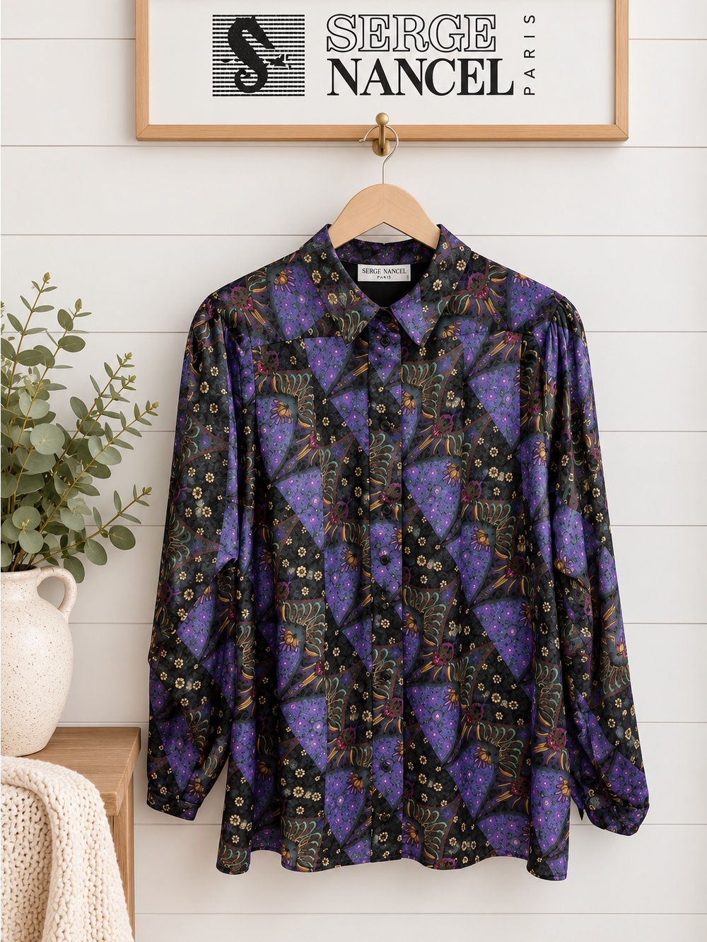 Vintage Serge Nancel Paris Satin Blouse – Multicolour – Size 40